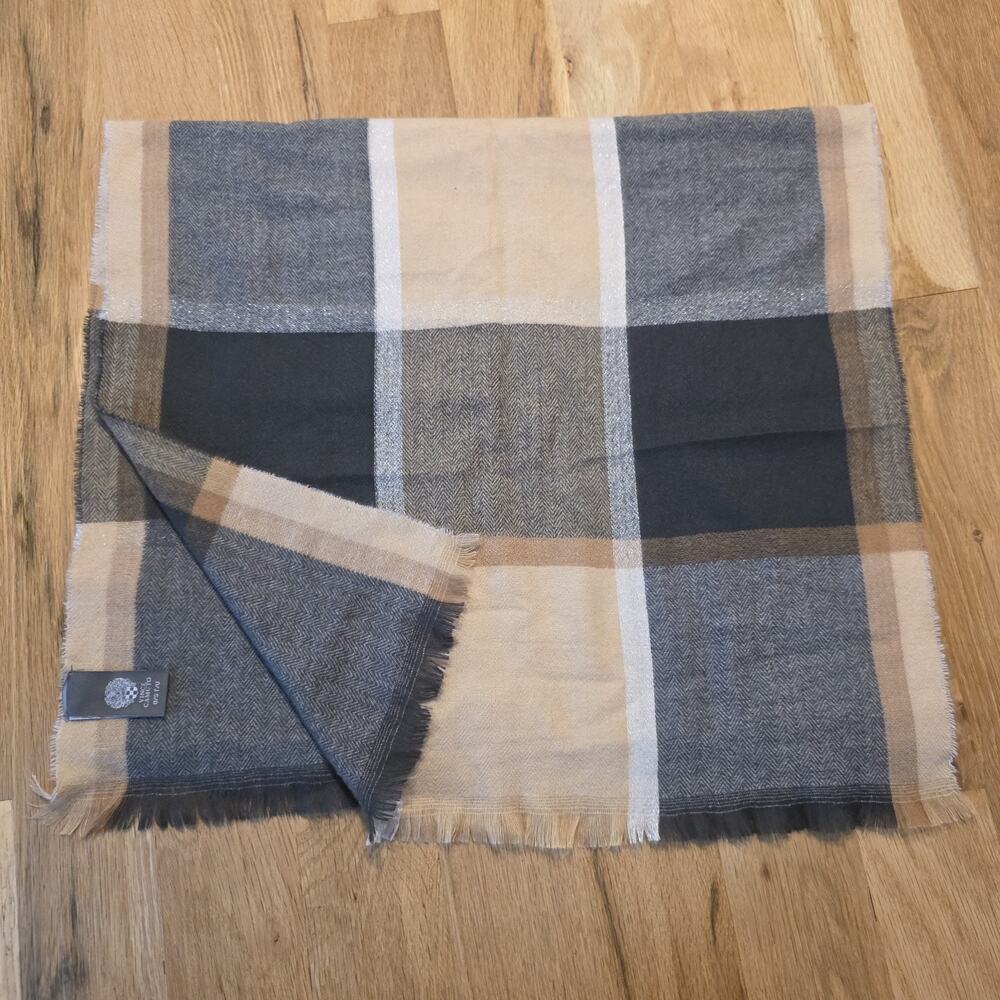 Vince Camuto Extra Soft Winter Scarf Tan Brown Black Sparkle 21 X 72 Rectangle